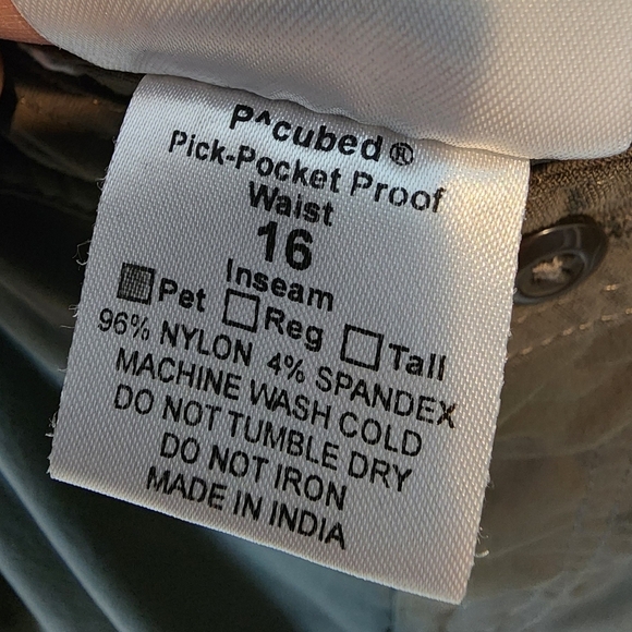 Clothing Arts P*Cubed Pick Pocket Proof Travel Pants Cargo Zip Pockets 16 PETITE - Picture 5 of 8